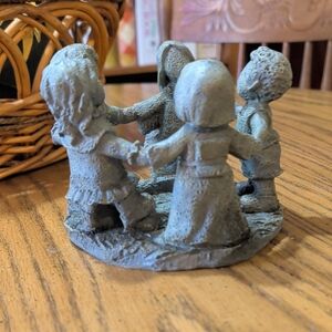 Gray Pewter Stone Children Figurine  Candleholder